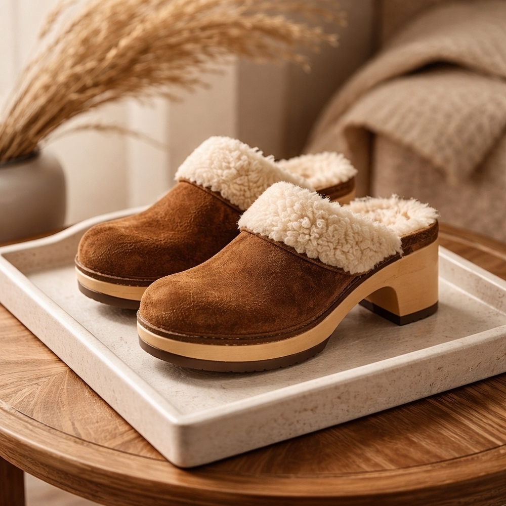Crocs Women's Brown Sarah Suede Shearling-Lined  clogs